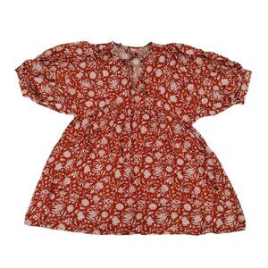 Boho Floral Balloon Sleeve Blouse Women M – Bohemian Bow Front Top NWOT